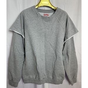 Fudali Gray Pullover Futuristic Sweatshirt Size Large Usa New Y2k Double Arm